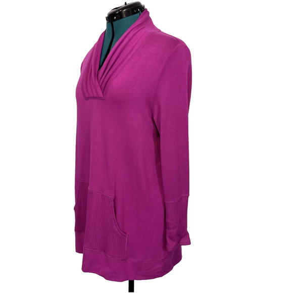 Soft Surroundings Womens Size M Magenta Cozy Knit Tunic Top Kangaroo Pocket - Picture 4 of 10